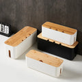 Caja Organizadora de Cables con Tapa de Bambú