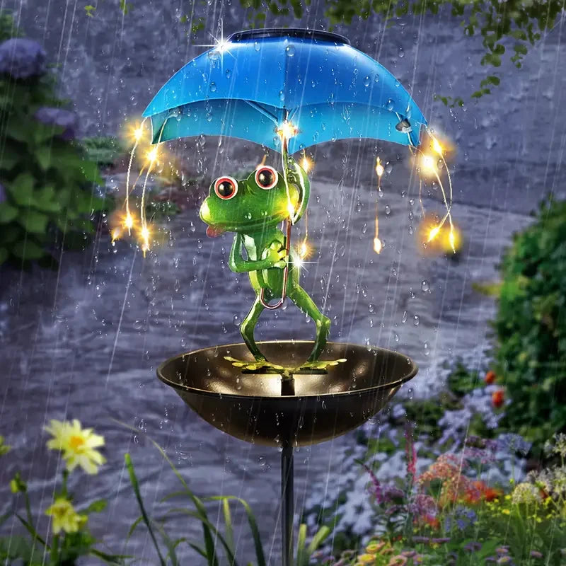 Estatua de Rana con Paraguas y Luz LED Solar para Jardín