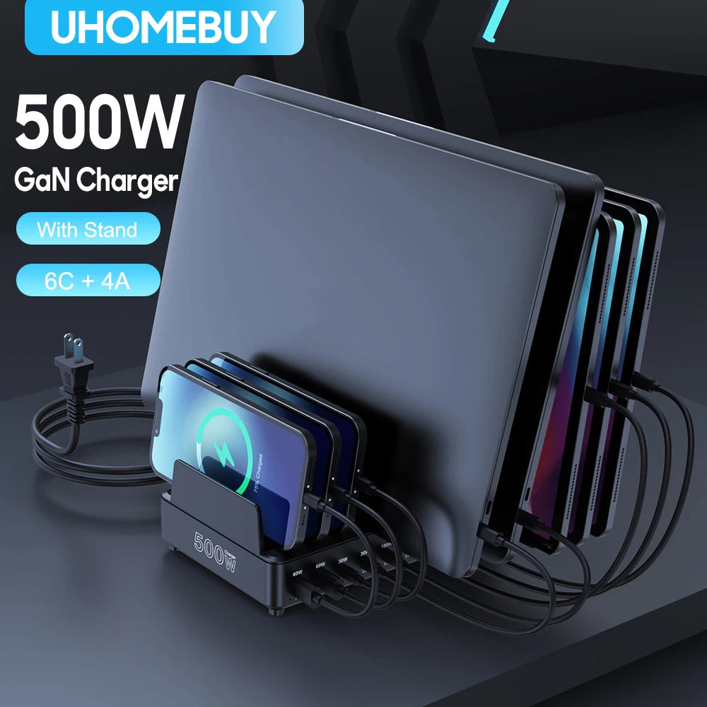 Estación de Carga Múltiple GaN 500W 10 Puertos