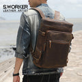 Mochila de Cuero Genuino Crazy Horse para Notebook