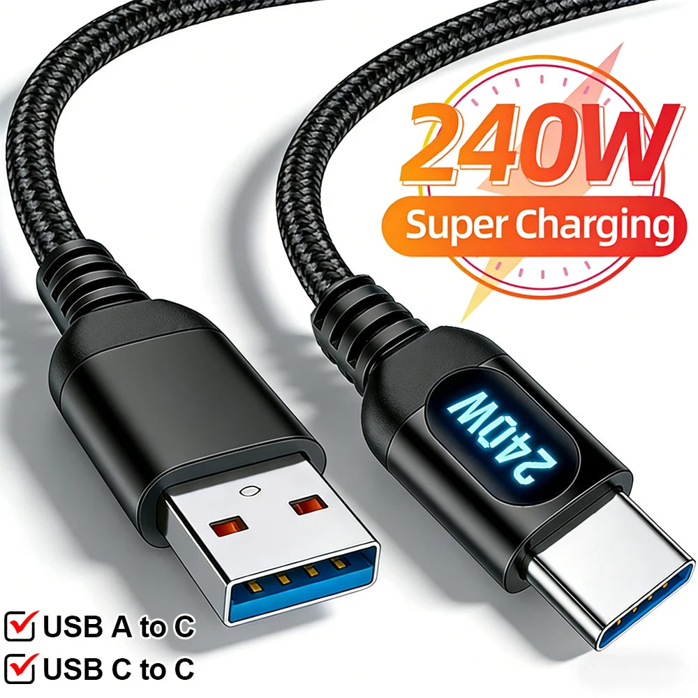 Cable USB Trenzado 240W con Pantalla LED de Carga